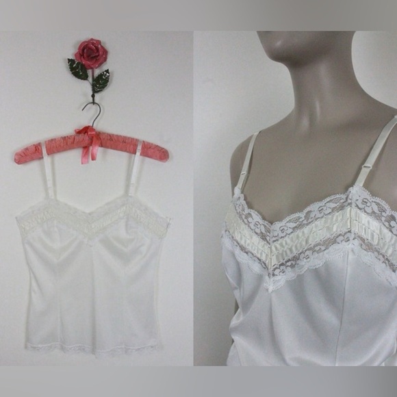 VINTAGE Mel-Lin White Lace Trim Cami Top - Picture 5 of 6